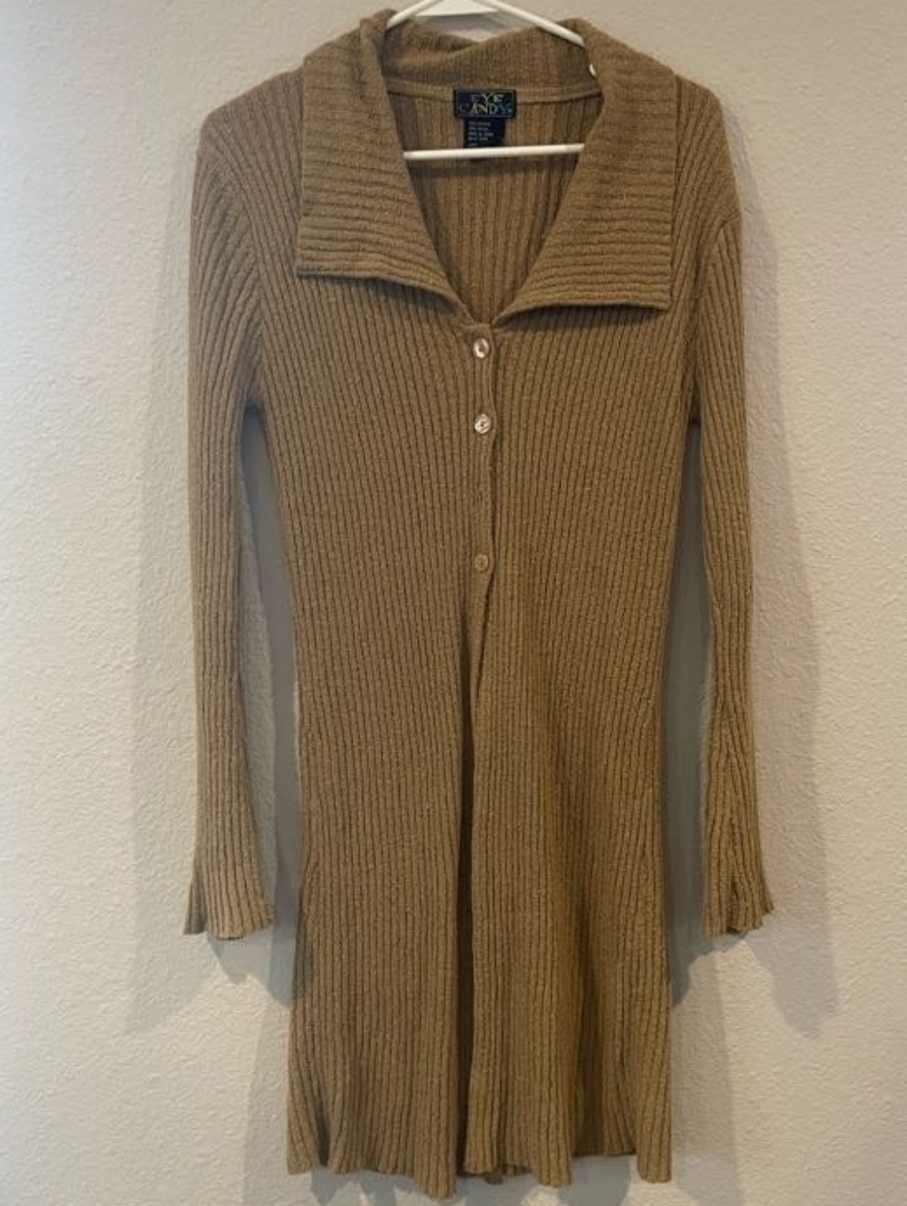Eye Candy Vintage Y2K Womens Tan Chunky Ribbed Button Cardigan Sweater‎ Size LG